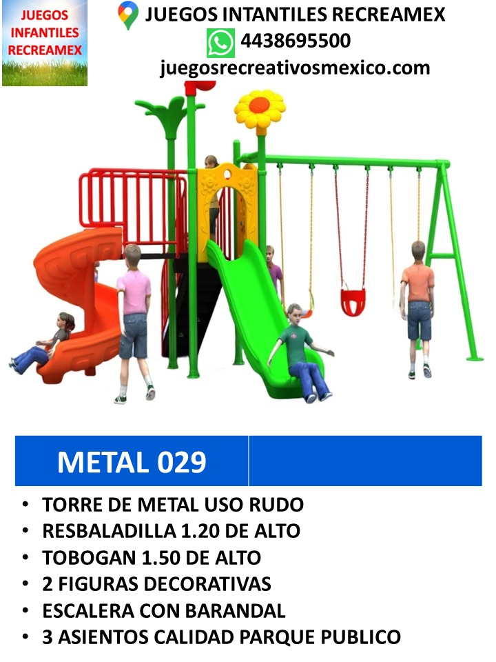 modulo de metal para uso rudo con resbaladilla, escalera barandal, columpios, figuras decorativas